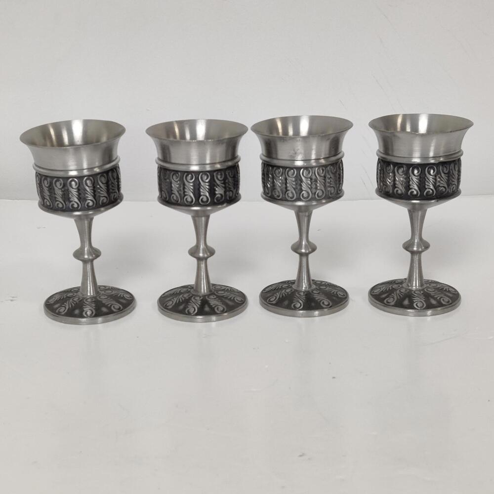 Lot of 4 Selandia Norway Pewter Wine Goblets Acantus Rosemal Vintage
